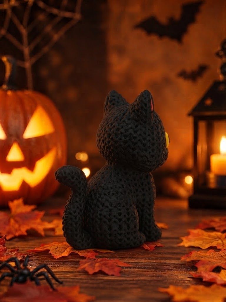 Figura Gato negro efecto tejido – Halloween