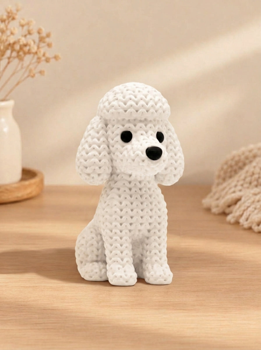 Figura de Caniche marrón efecto ganchillo impresa en 3D