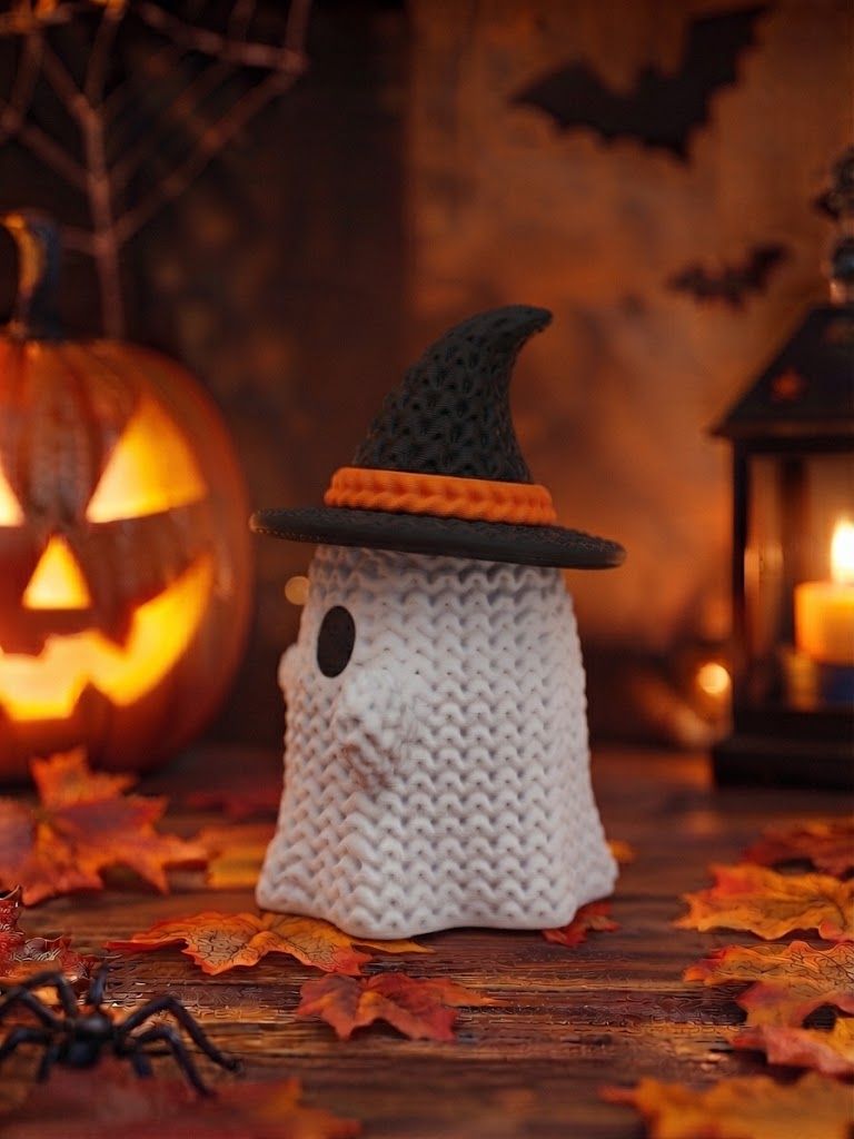 Figura Fantasma con sombrero de bruja efecto tejido – Halloween